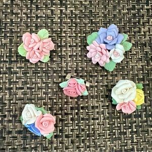 Vintage Clay Flower Pins - 5